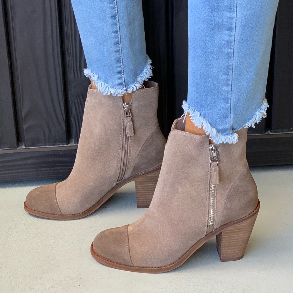 Taupe Genuine Leather Side Zipper Ankle Booties